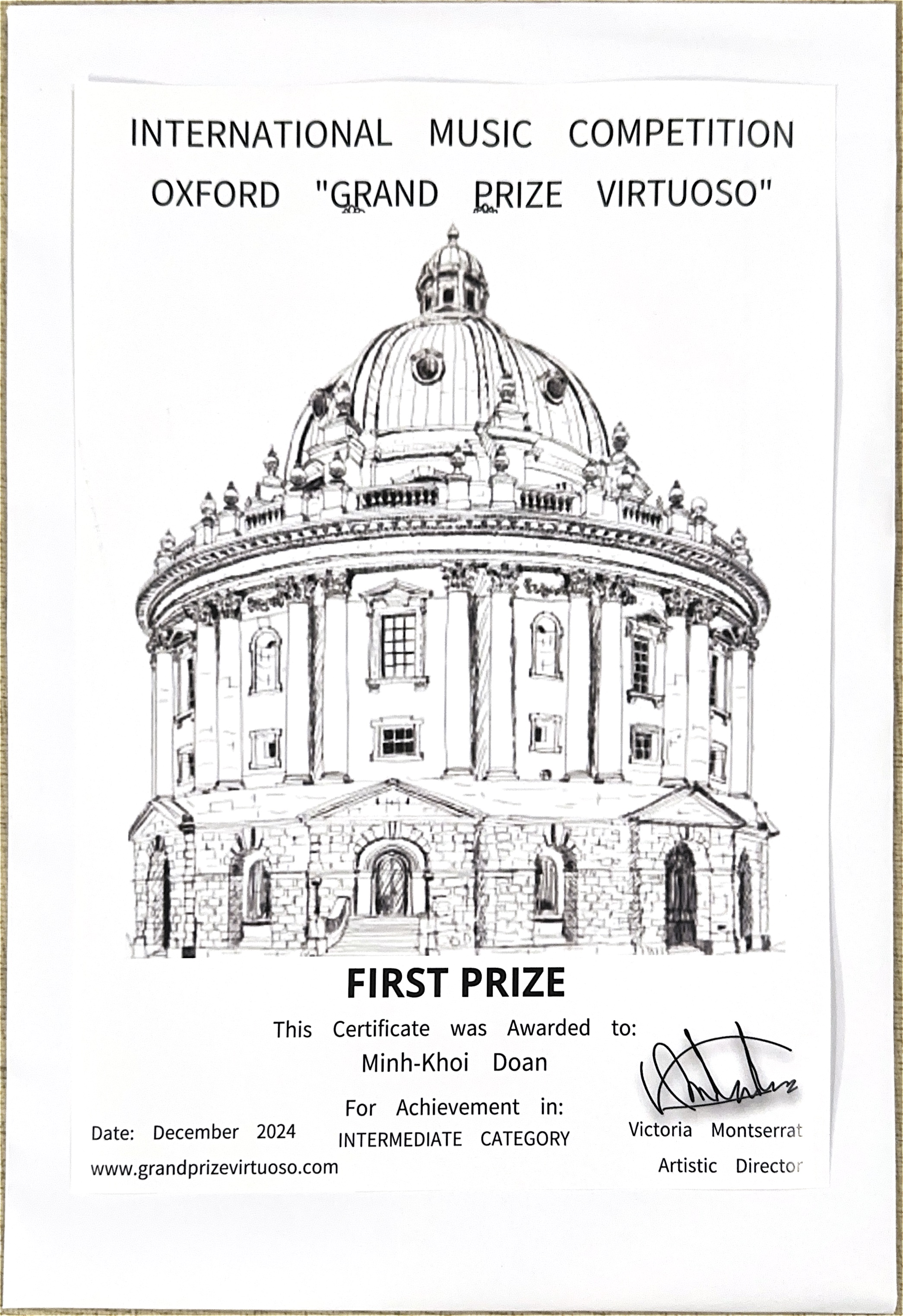 Certificate for 1st · Oxford (Piano), 2024