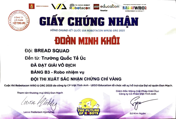 Certificate for National Champion · WRO, 2025